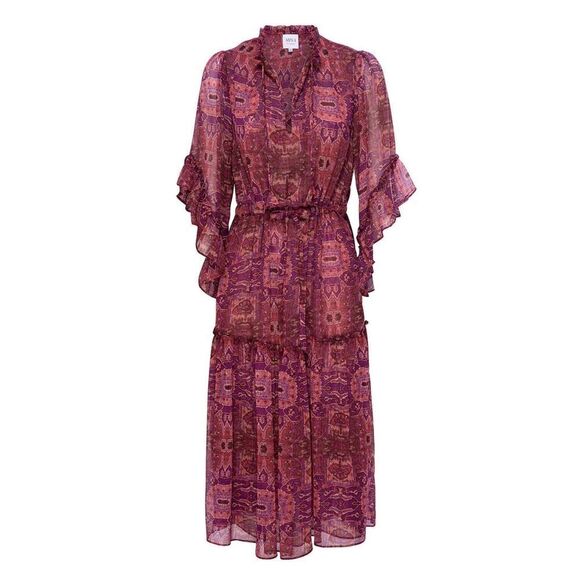 MISA Los Angeles Marcele Dress in Septima Tapestry Print Flowy Red Chiffon S - Picture 1 of 16